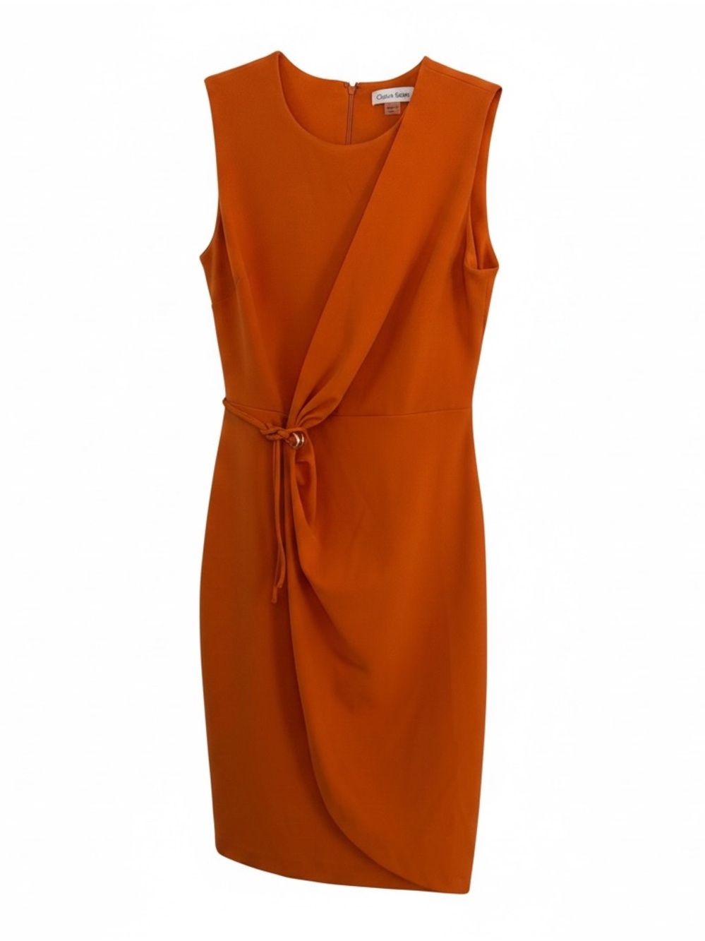 Calvin Klein Burnt Orange Sleeveless Tie-Detail Midi Dress